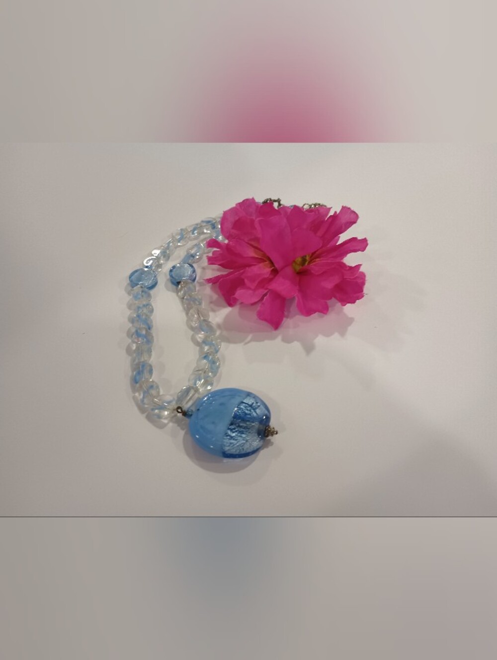 Blue and Clear Beaded Women's Necklace with Stone Pendant